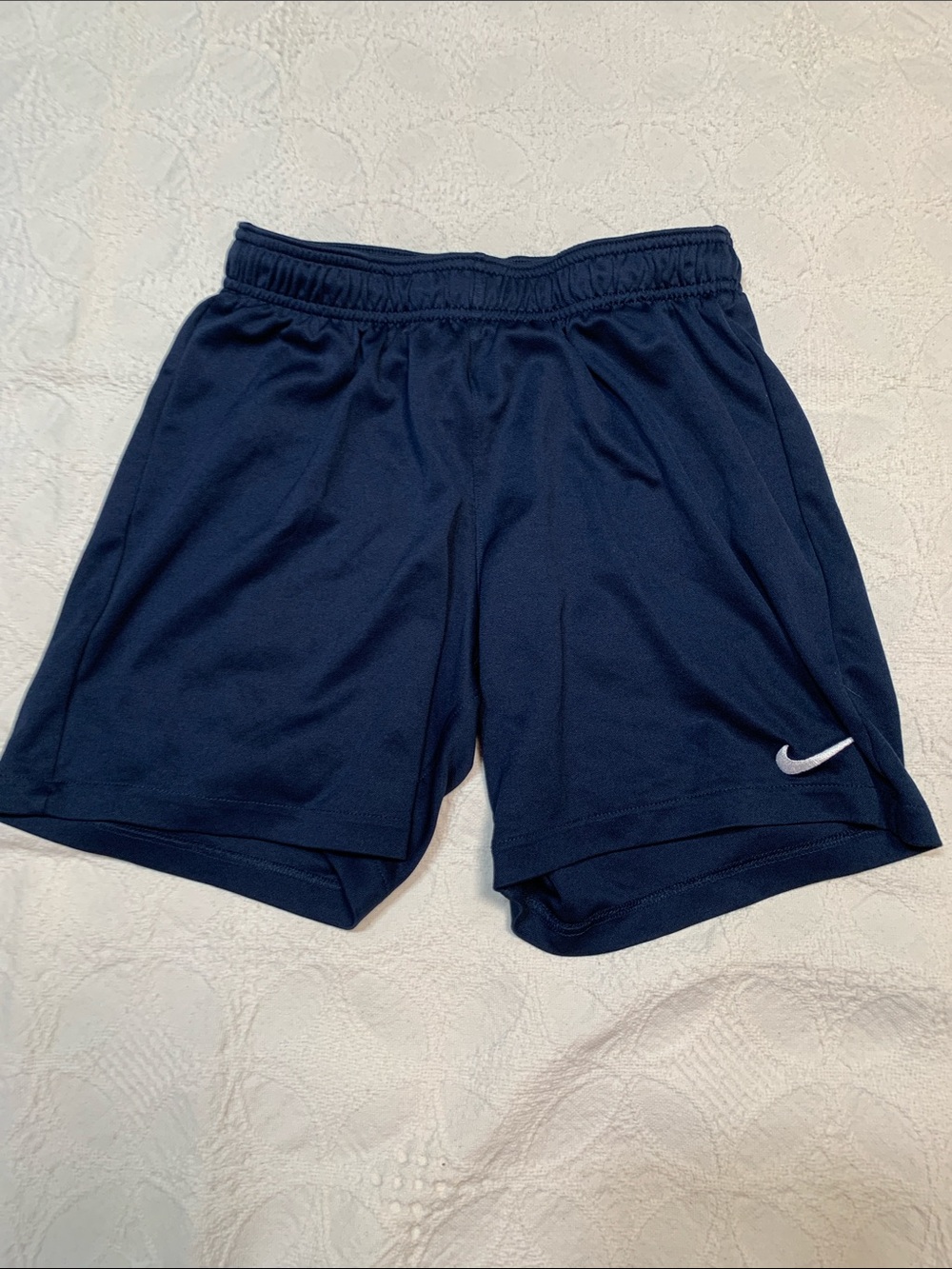 Nike boys Dark Navy Athletic Shorts with White Swoosh